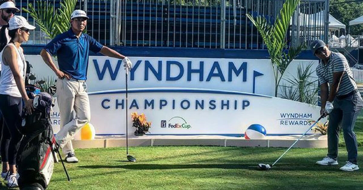 Golfer C.T Pan used his wife, Michelle, as his caddy at the Wyndham Championship in Greensboro, North Carolina, on Sunday.