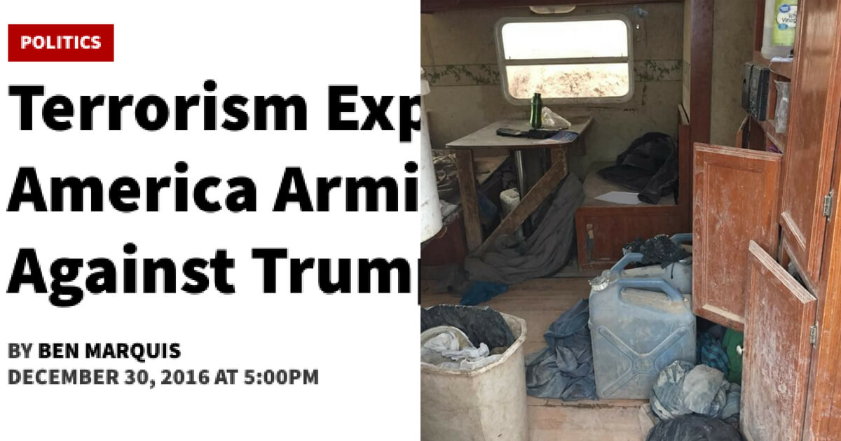 Headline from The Western Journal next to a picture of a trashed room in New Mexico