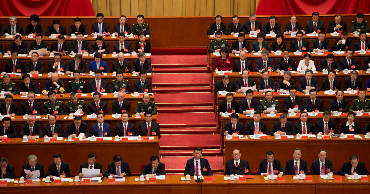 A general view shows delegates attending the closing of the 19th Communist Party Congress at the Great Hall of the People in Beijing on October 24, 2017. Chinese President Xi Jinping is in the center.