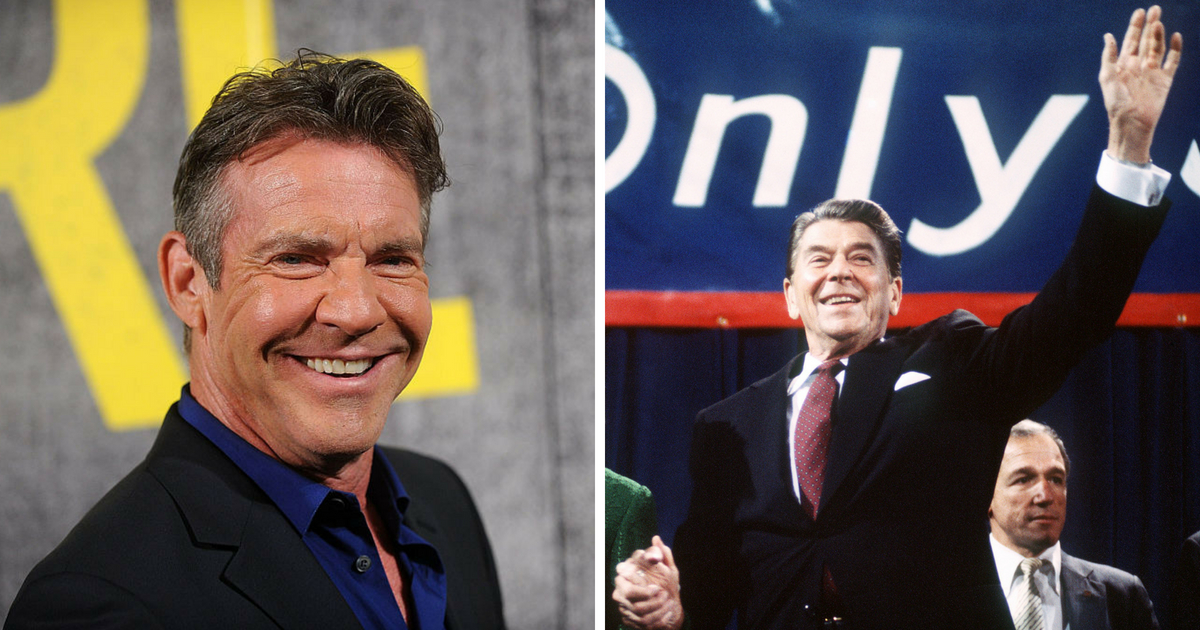 Dennis Quaid attends the 'The Art Of More' Season 2 Premiere at Museum Of Arts And Design on November 15, 2016 in New York City; US President and Republican presidential candidate Ronald Reagan and his wife Nancy wave to supporters at an electoral meeting in November 1984, a few days before the american presidential election.