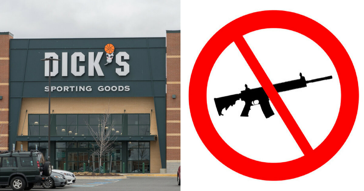 A Dick's Sporting Goods store and a symbol for an assault rifle ban