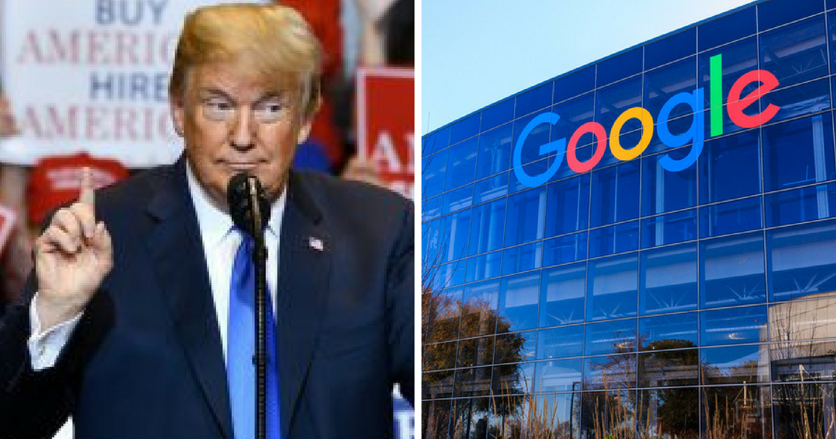 President Donald Trump and the headquarters of Google