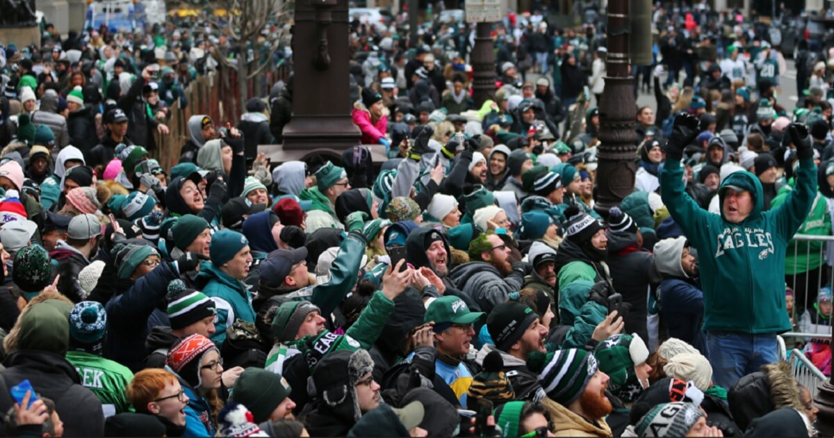 Mob of Eagles fans at 2018 Super Bowl parade.