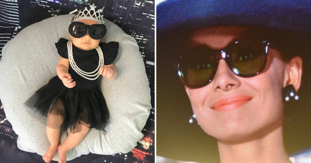 Baby dressed like Holly Golightly