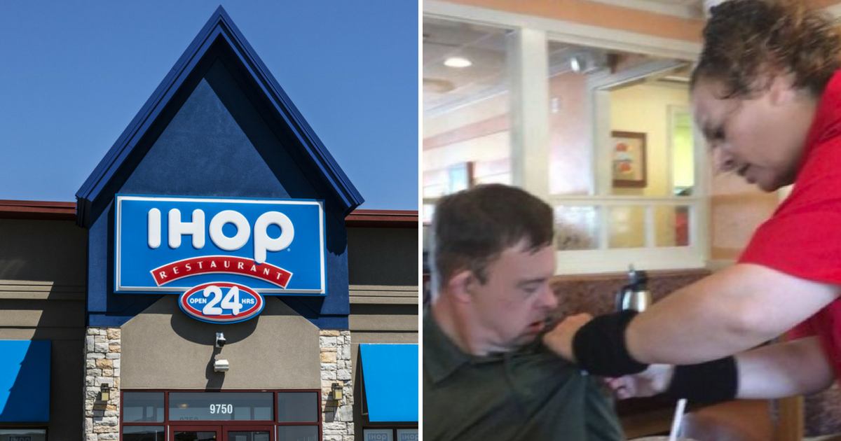 IHOP Worker Gives Name Badge to Man with down syndrome.