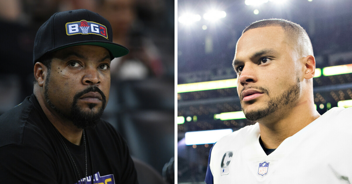 Actor and recording artist Ice Cube, left, and Cowboys quarterback Dak Prescott, right.