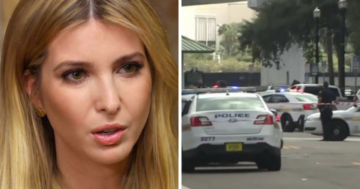 Ivanka Trump alongside an image to police responding to the deadly shooting at a Jacksonville gaming tournament