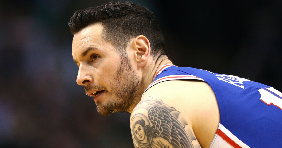 J.J. Redick of the Philadelphia 76ers looks on during Game 5 of the Eastern Conference second round of the 2018 NBA Playoffs at TD Garden on May 9, 2018 in Boston.