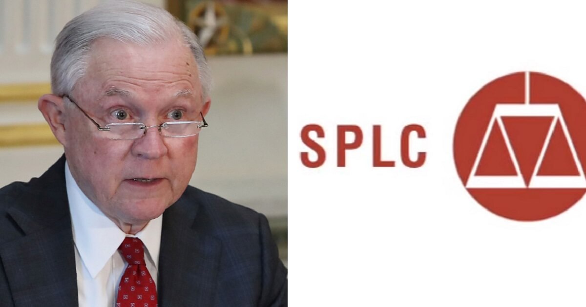Attorney General Jeff Sessions, left, with SPLC logo