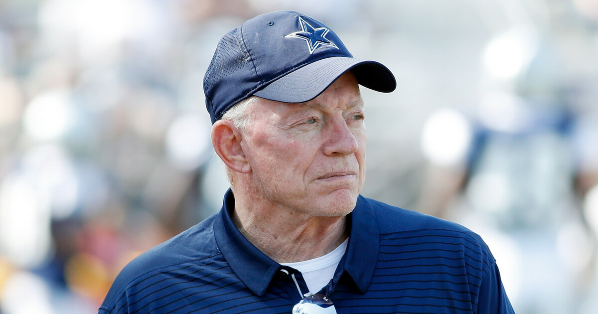 Dallas Cowboys owner Jerry Jones is seen during training camp at River Ridge Playing Fields on Aug. 4, 2018 in Oxnard, California.