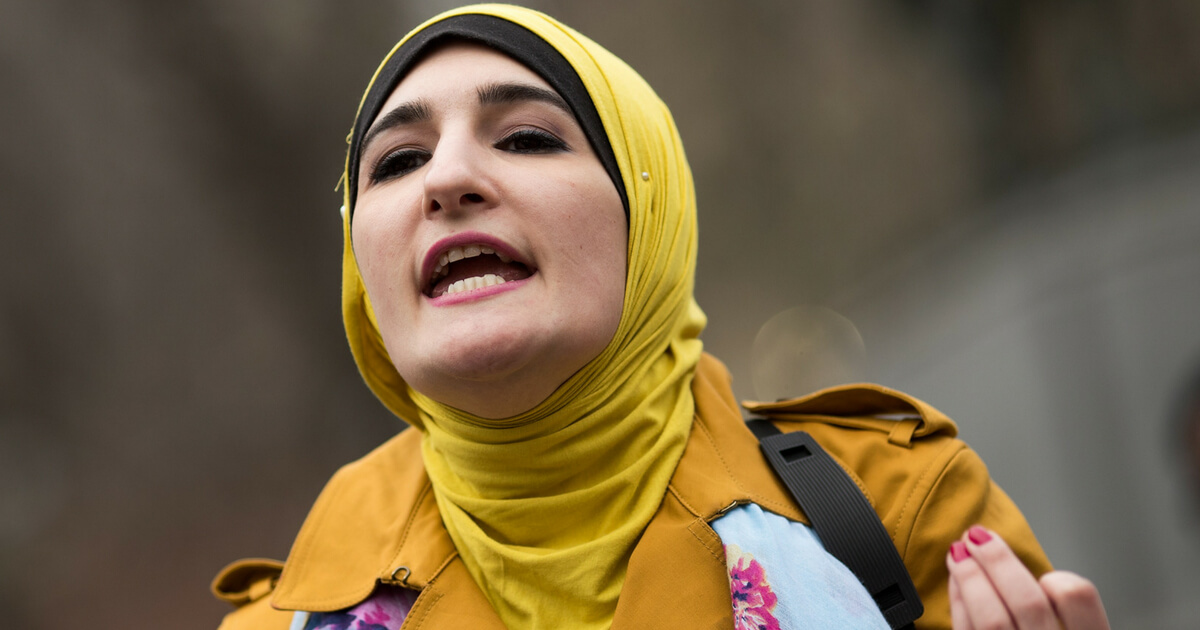 Activist Linda Sarsour speaks during a 'Women For Syria' gathering at Union Square, April 13, 2017 in New York City. The group gathered to support and stand with the people of Syria and call for the United States to accept Syrian refugees.
