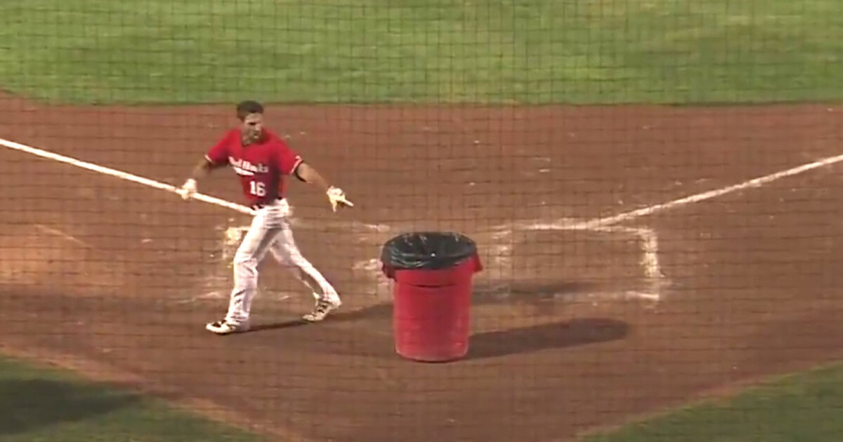 Fargo-Moorhead Red Hawks manager Brennan Metzger blew up over a questionable call and put a trash can on home plate.