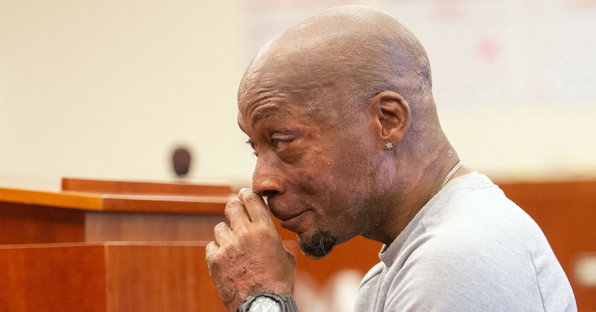 Plaintiff Dewayne Johnson reacts after hearing the verdict to his case against Monsanto at the Superior Court Of California in San Francisco, California, on August 10, 2018.