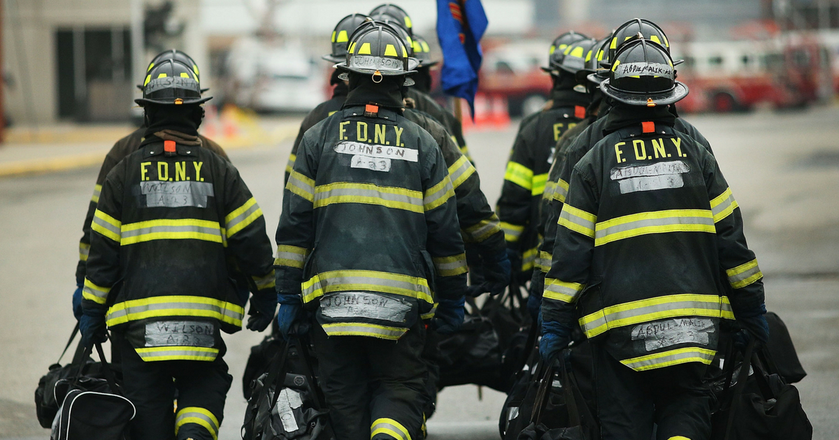 Firefighters train at the Fire Department of New York training academy on May 9, 2014.