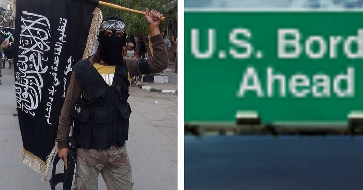 Al Qaeda figure next to U.S. border sign