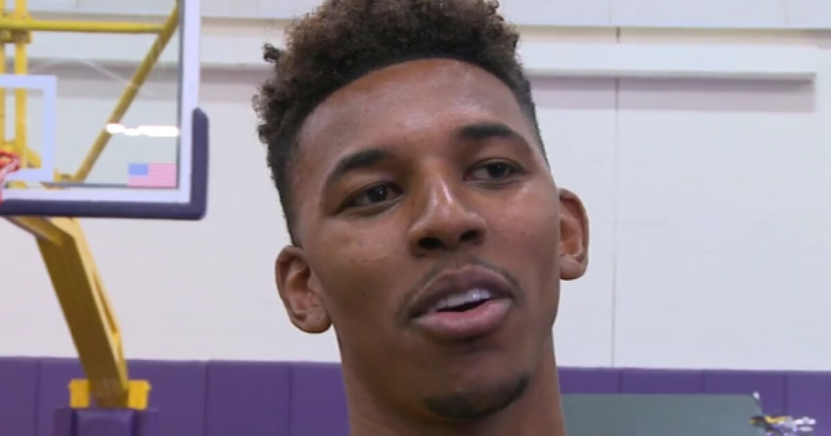 Nick Young being interviewed at Lakers Media Day in 2015
