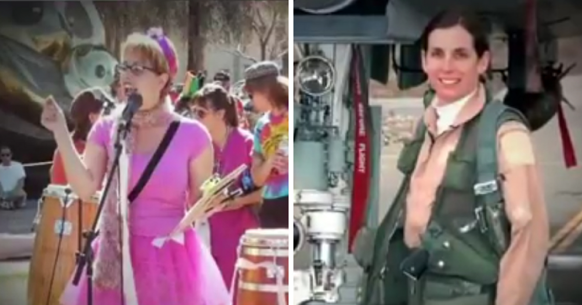 Political ad picturing Krysten Sinema protesting the Iraq war in a pink tutu and Martha McSally in her fighter jet pilot uniform