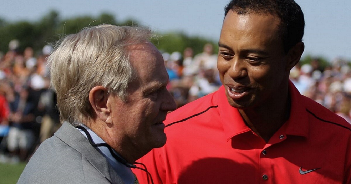 Jack Nicklaus, left, and Tiger Woods