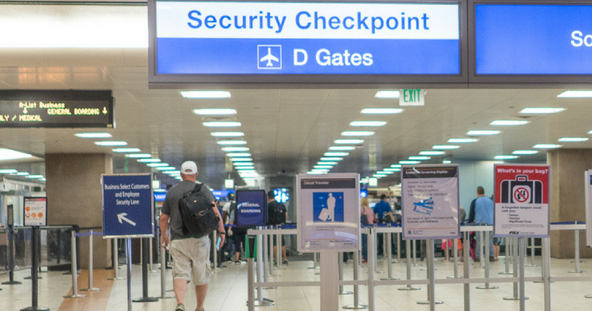 The entrance of the security screening checkpoint at Phoenix Sky Harbor Airport