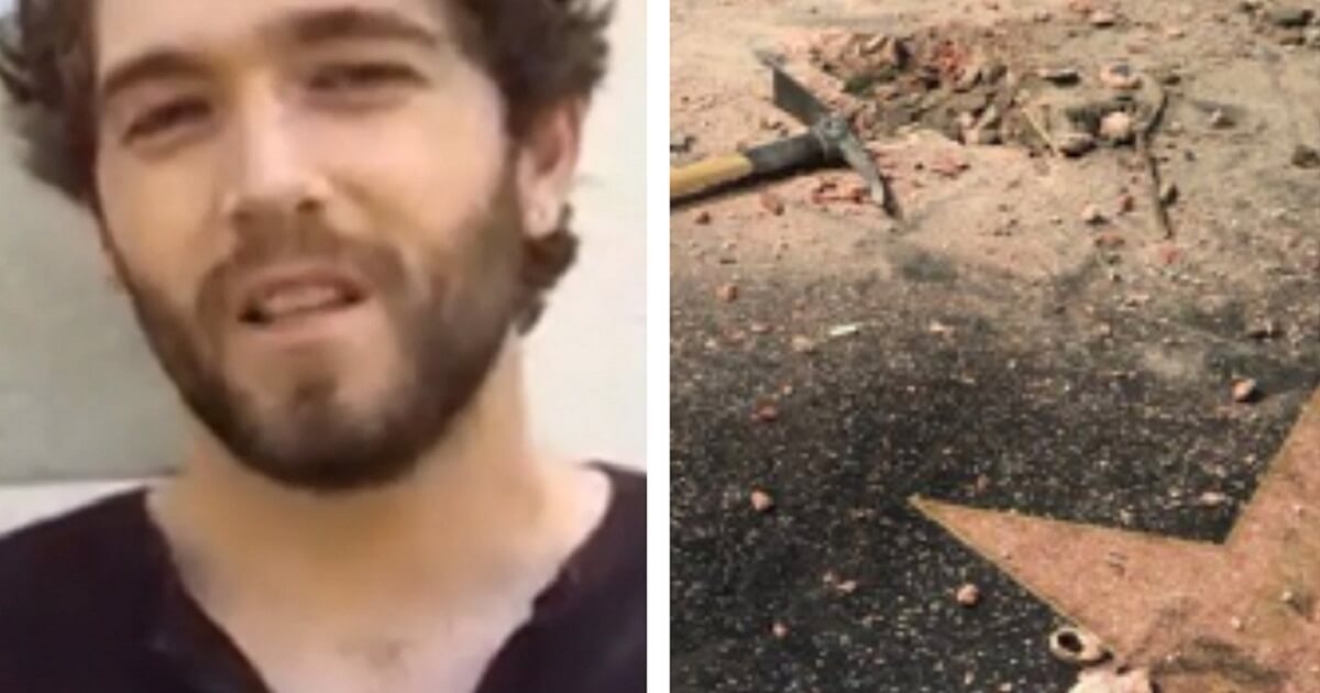 Austin Clay, left, and an image of the damage he caused, right.