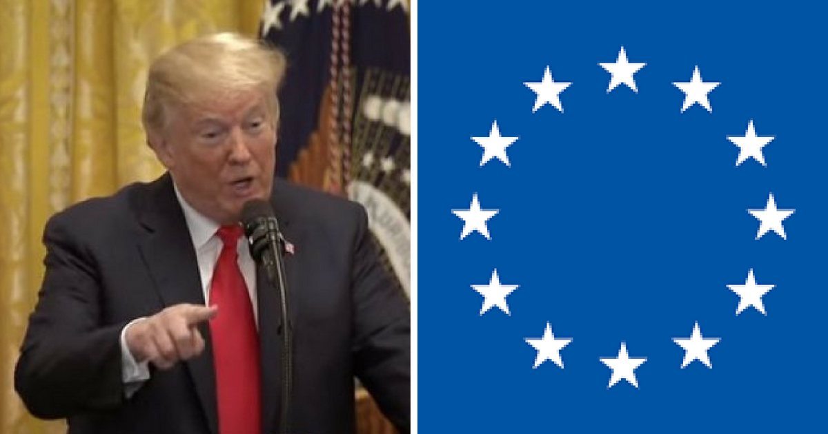 File photo of President Donald Trump and the logo of the European Union