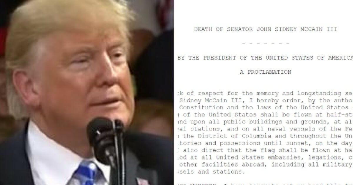 President Donald Trump and his official proclamation regarding the death of John McCain
