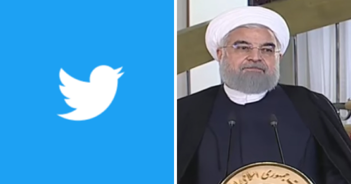 The Twitter logo and Iranian President Hassan Rouhani