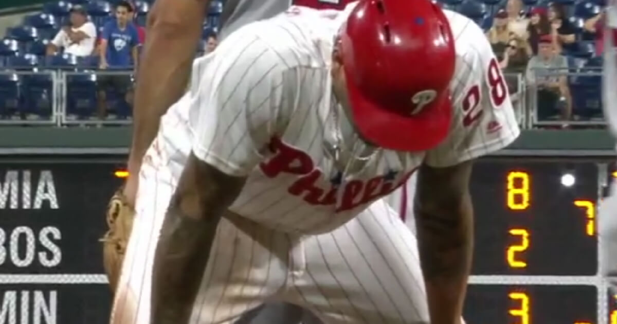 Phillies pitcher Vince Velasquez is ruled out to end the game