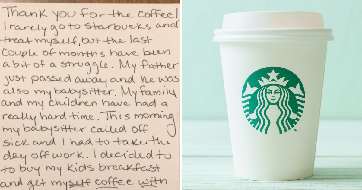 Note from stranger and a starbucks cup