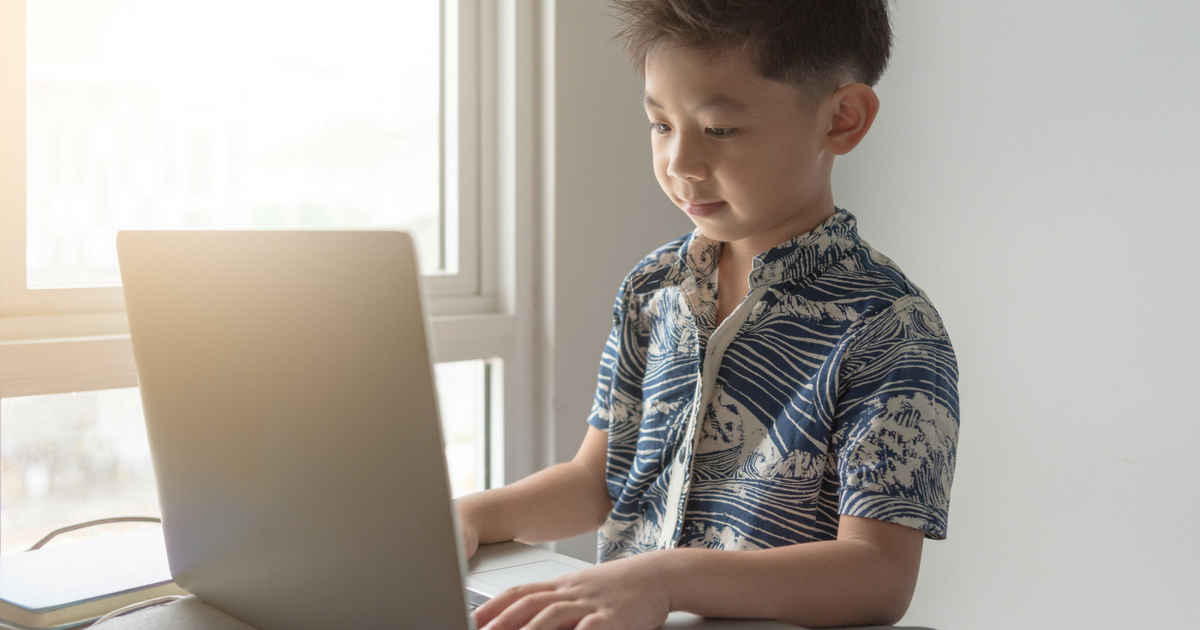 Little boy using a laptop.