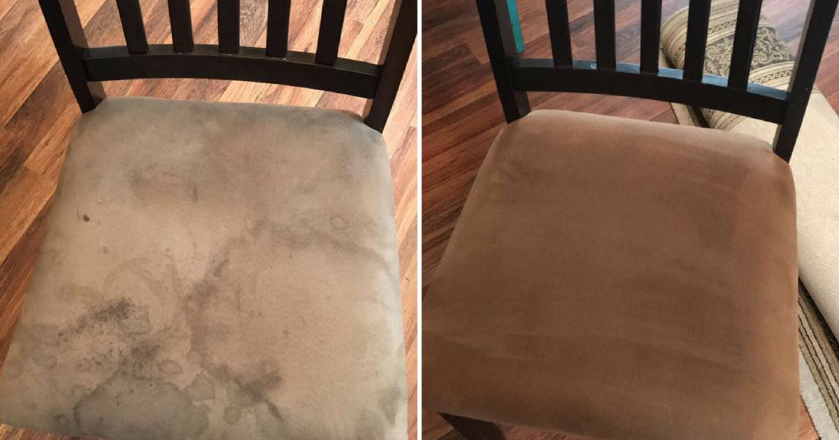 Before and after pictures of a chair stain.