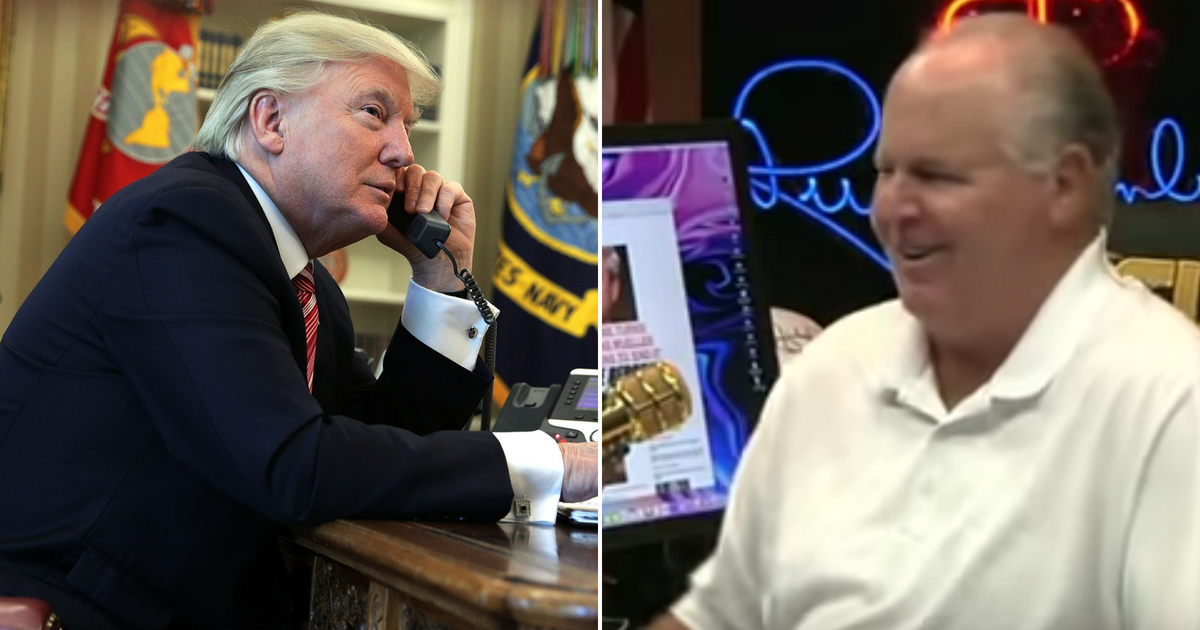 Donald Trump on the phone in Oval Office/Rush Limbaugh in his studio