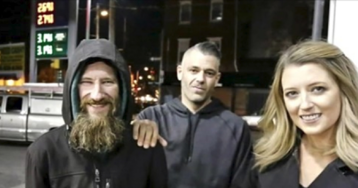 Homeless man with couple