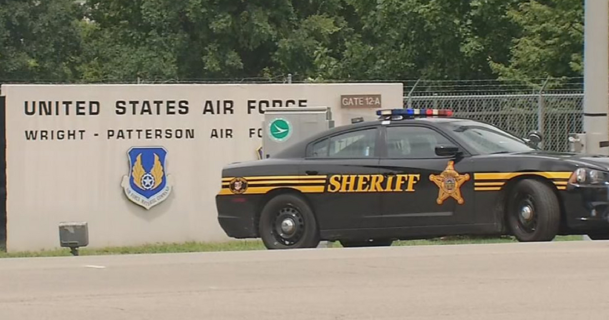 Wright-Patterson Air Force Base with police car parked in front