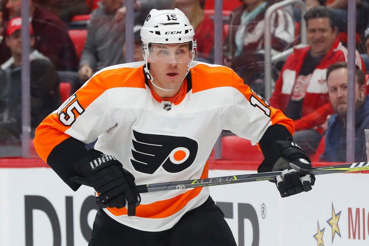 In this Jan. 23, 2018, file photo, Philadelphia Flyers center Jori Lehtera (15) plays against the Detroit Red Wings during the first period of an NHL hockey game in Detroit.