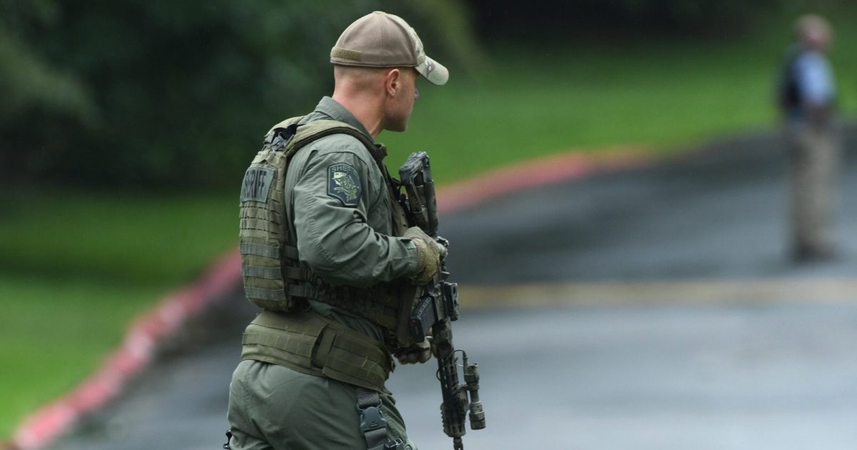 Authorities respond to a shooting in Harford County, Maryland, on Thursday.