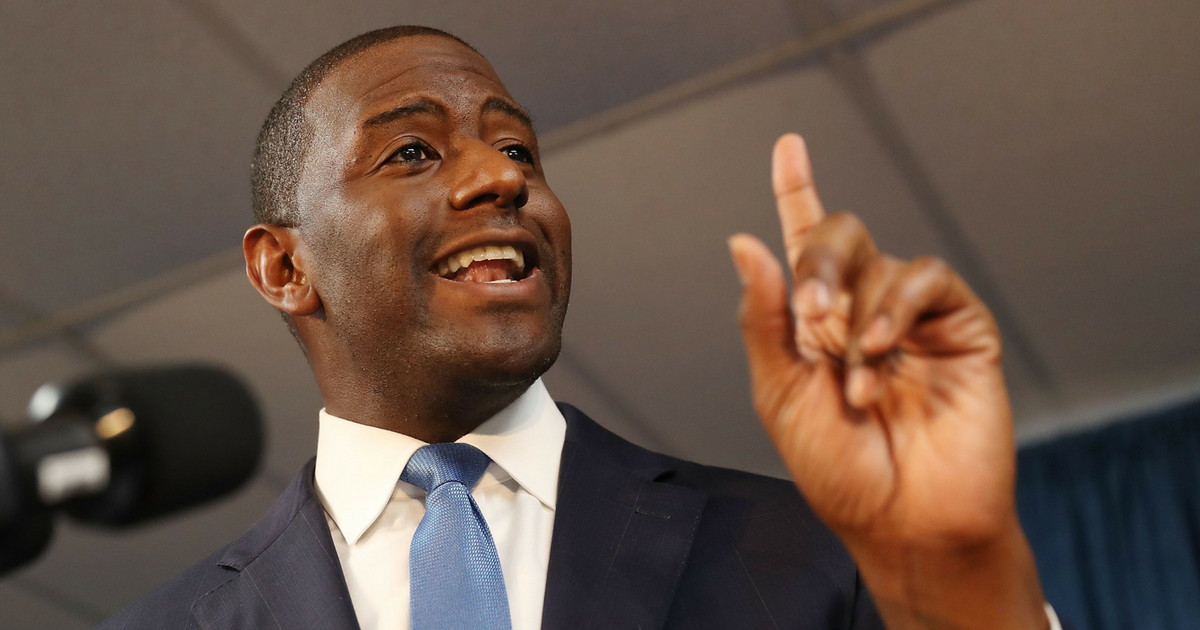 Tallahassee Mayor Andrew Gillum speaks during a campaign rally at the International Union of Painters and Allied Trades on Friday in Orlando, Florida.