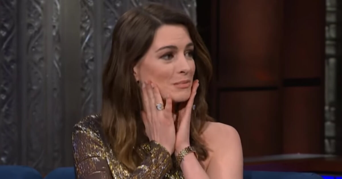 Actress Anne Hathaway during an appearance on CBS' 'The Late Show with Stephen Colbert.'