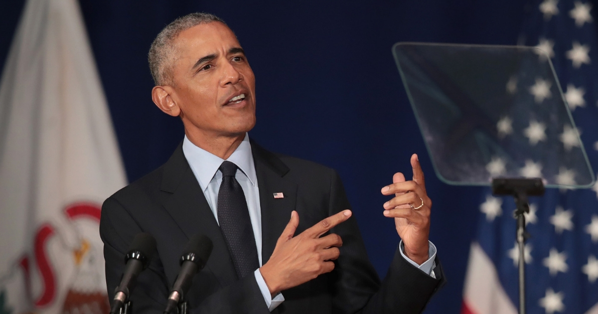 Former President Barack Obama speaks at the University of Illinois Urbana-Champaign on Friday.