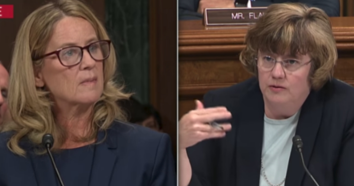 Christine Blasey Ford, left, listens to a question by Rachel Mitchell, right, during Ford's appearance Thursday before the Senate Judiciary Committee.