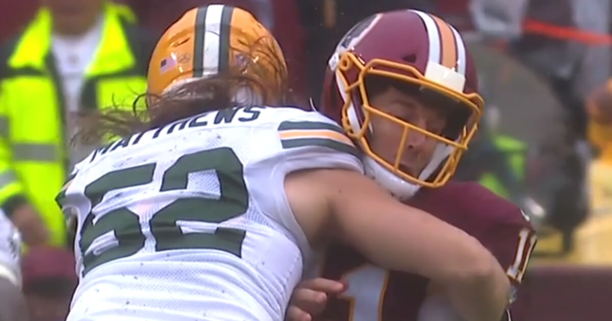 Green Bay linebacker Clay Matthews (52) was penalized for his hit on Washington quarterback Alex Smith in Sunday's game in Washington.