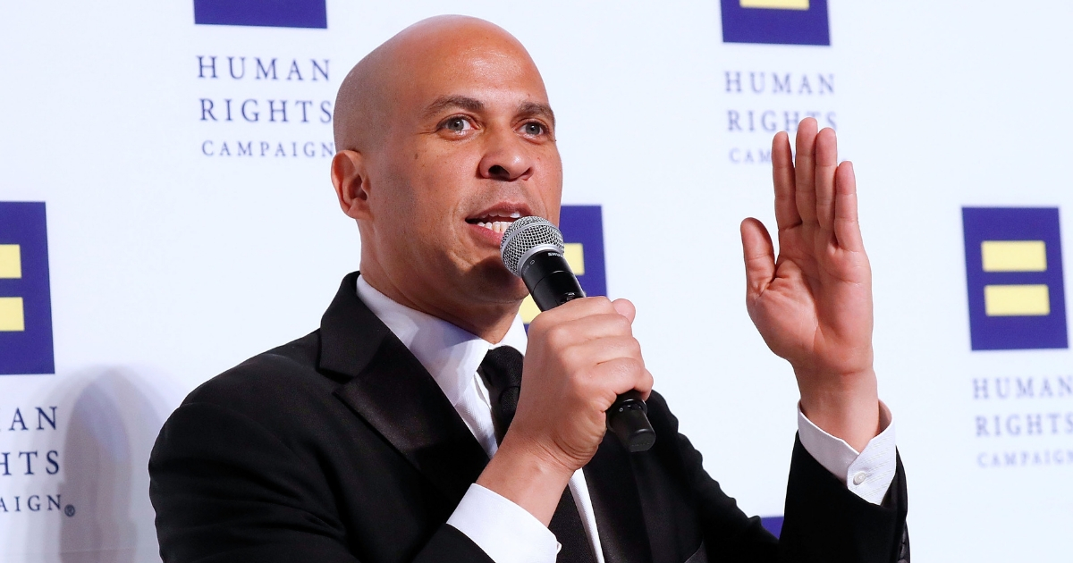 Sen. Cory Booker speaks at the 22nd annual Human Rights Campaign National Dinner at the Walter E. Washington Convention Center on Sept. 15, 2018 in Washington, D.C.