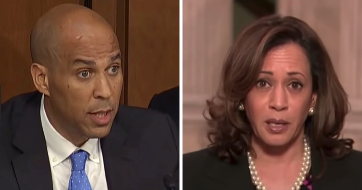 Sens. Cory Booker, left, and Kamala Harris