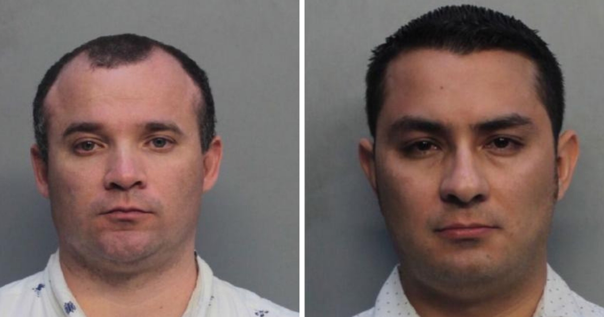 The mugshots of Fr. Diego Berrio, left, and Fr. Edwin Cortez after their arrest Monday in Miami.