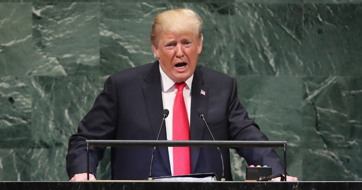 U.S. President Donald Trump addresses the United Nations General Assembly on Sept. 25, 2018, in New York City.