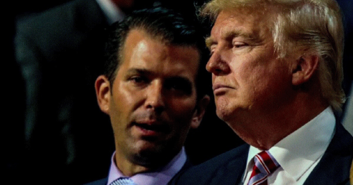 Donald Trump Jr. shares a private word with his father during the Republican National Convention in July 2016.