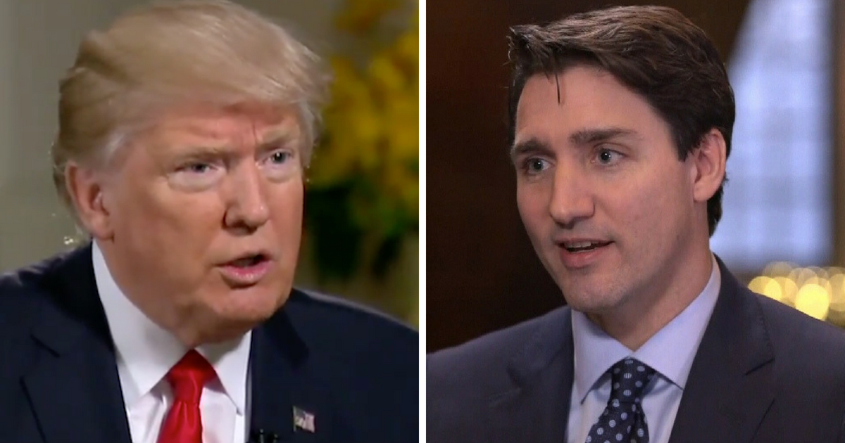 Side-by-side images of President Donald Trump and Canadian Prime Minister Justin Trudeau