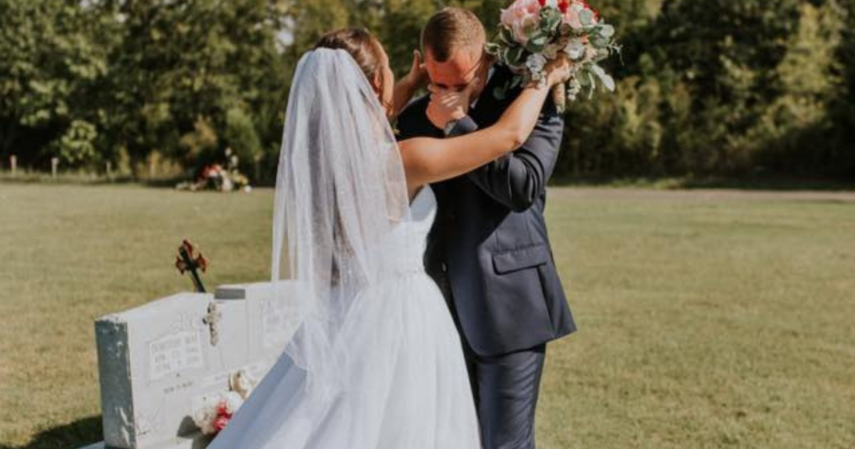 Groom breaks down crying as his bride surprises him in front of his mother's grave.