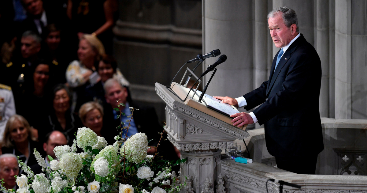 Former U.S. President George W. Bush speaks during a memorial service for U.S. Sen. John McCain at the Washington National Cathedral in Washington, D.C., on Sept. 1, 2018.