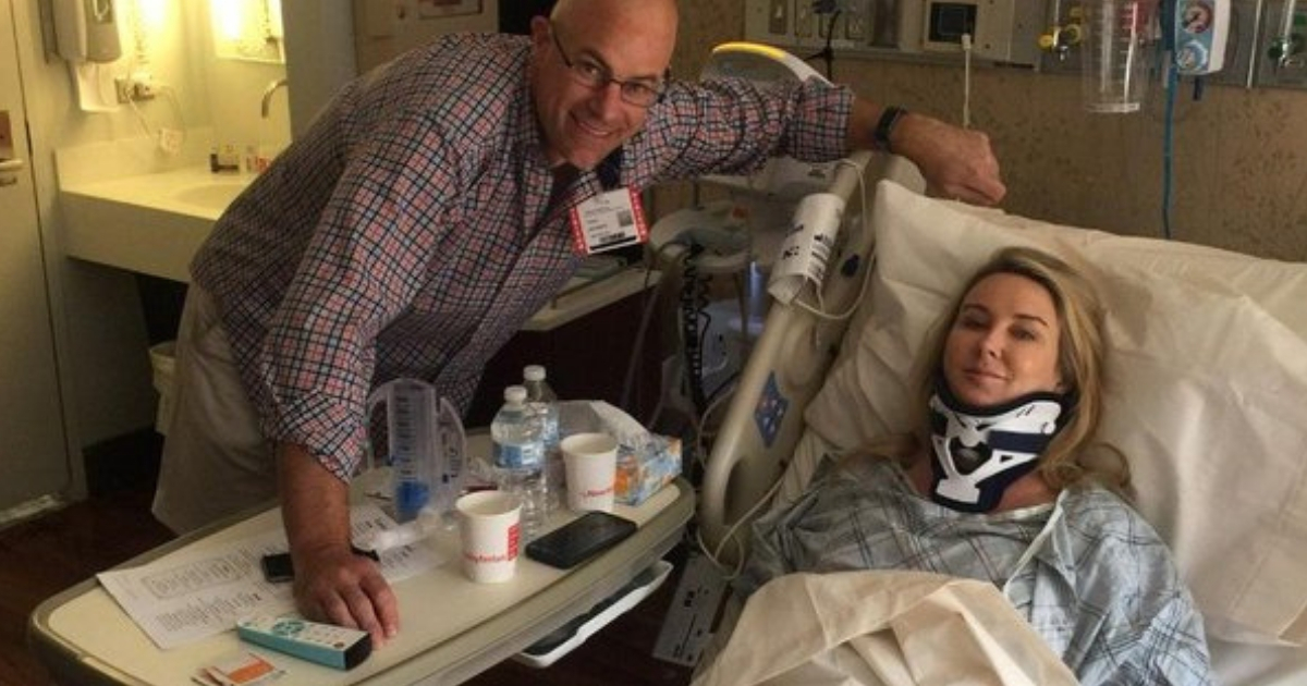 Fox News host Heather Childers in hospital bed